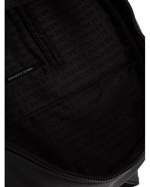 ARMANI EXCHANGE Black Logo-Plaque Pebbled Backpack for men