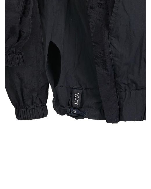 Valentino Garavani Black Logo-Patch Hooded Jacket