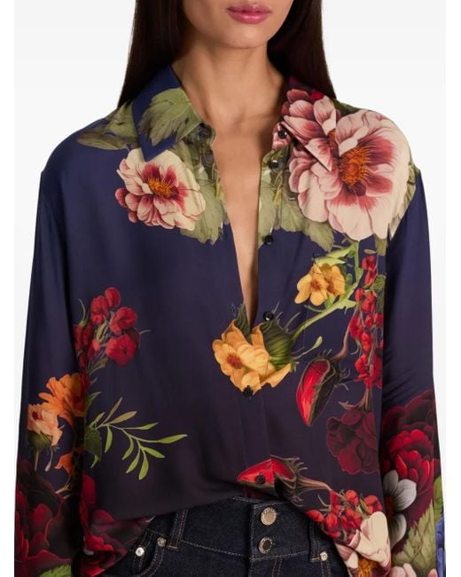 Alice + Olivia Finely Button-Down Blouse Met Bloemenprint in het Blue