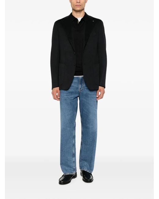Tagliatore Black Single-Breasted Buttoned Blazer for men