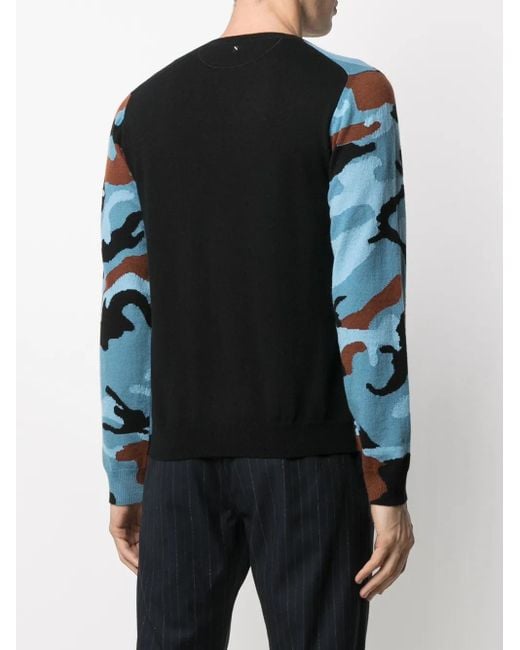 Valentino Garavani Blue Intarsia-Knit Camouflage Cashmere Jumper for men