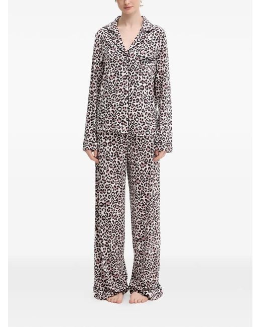 Guess White Sasha Leopard-Print Piped Pajamas
