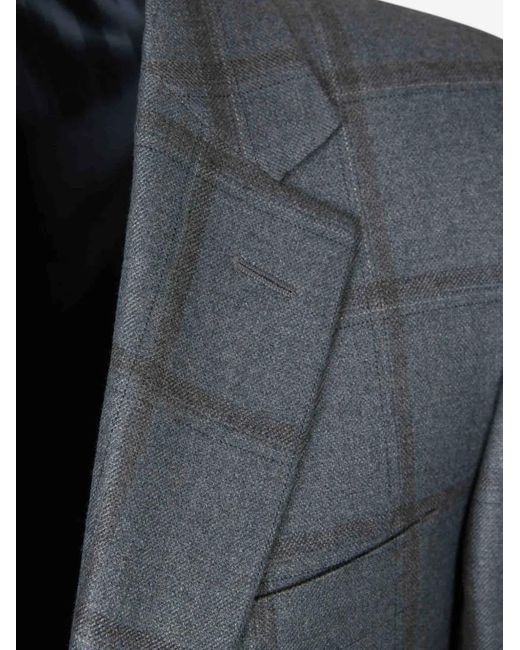 Canali Gray Check-Pattern Single-Breasted Blazer for men