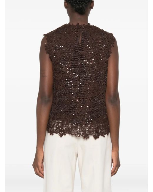 Brunello Cucinelli Brown Sequin-Embellished Top