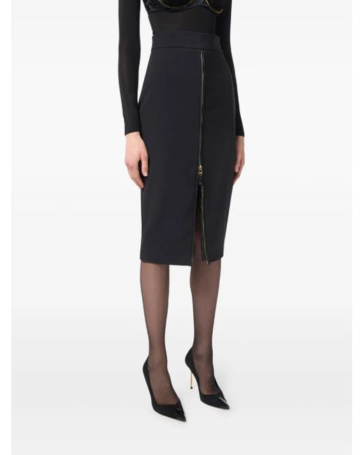 Elisabetta Franchi Crêpe Midi-Rok Met Rits in het Blue