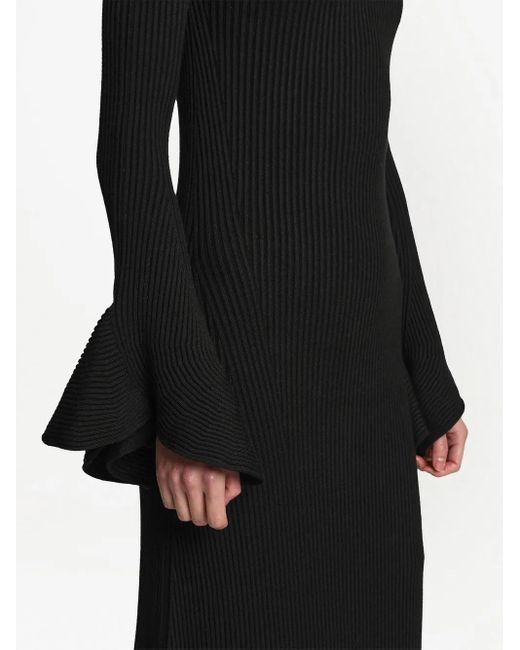 Proenza Schouler Black Ribbed-Knit Flute-Sleeved Dress