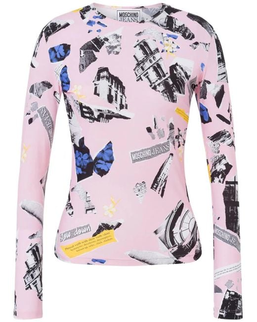 Moschino レディース ピンク プリント Tシャツ