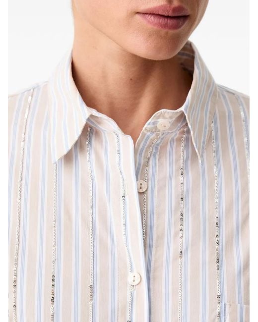 Isabelle Blanche White Embellished Striped Shirt