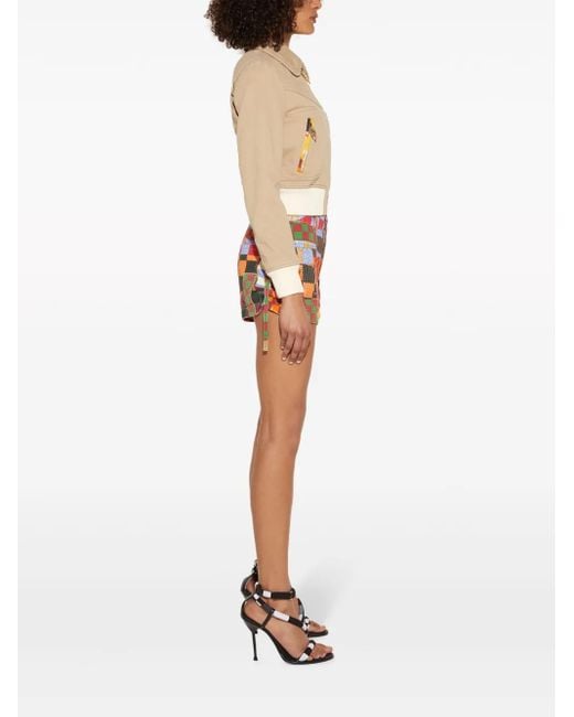 Emilio Pucci Natural Patterned-Trim Cotton Bomber Jacket