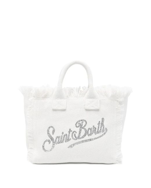 Mc2 Saint Barth White Mini Vanity Fringed-Detail Tote Bag