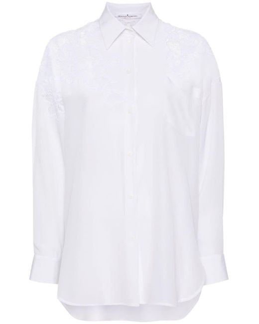 Ermanno Scervino White Floral-lace Detail Silk Shirt