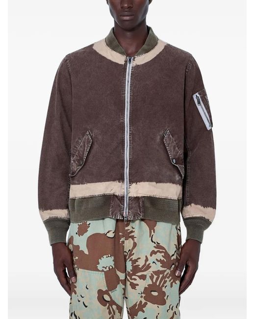 NOMARHYTHM Brown Distressed-Finish Zipped-Sleeve Bomber Jacket for men