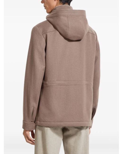 Zegna Brown Concealed-Fastening Hooded Jacket for men