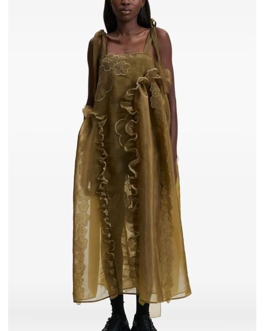 CECILIE BAHNSEN Green Oswald Flower-Embroidered Maxi Dress