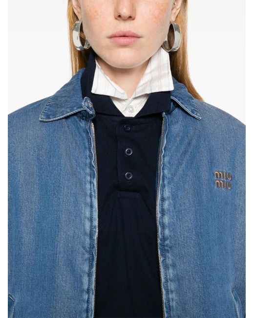 Miu Miu Blue Logo-Embroidered Jacket