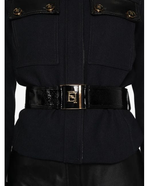 Elisabetta Franchi Black Patent-Trimmed Belted Jacket