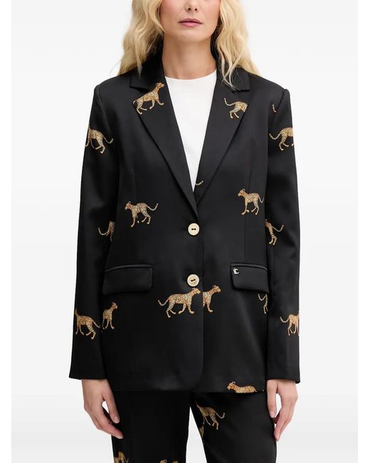 Lola Casademunt Black Leopard-Print Single-Breasted Blazer