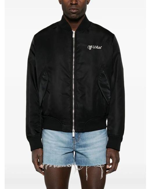 Off-White c/o Virgil Abloh Black Script Nyl Bomber Jacket for men