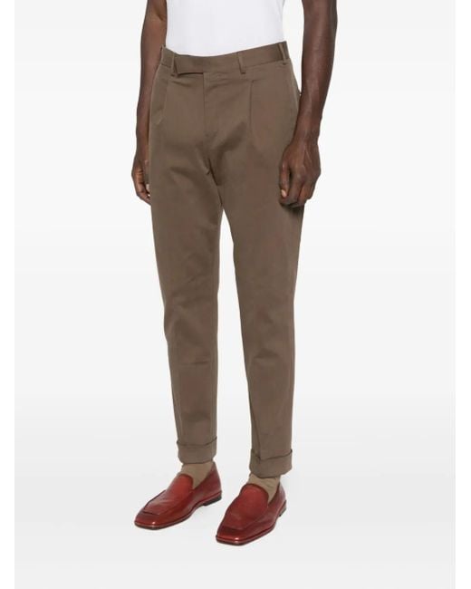 PT Torino Gray Pleated Cuffed Trousers for men
