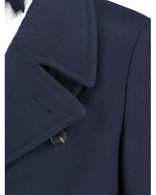 Caruso Blue Double-breasted Wool Coat for men