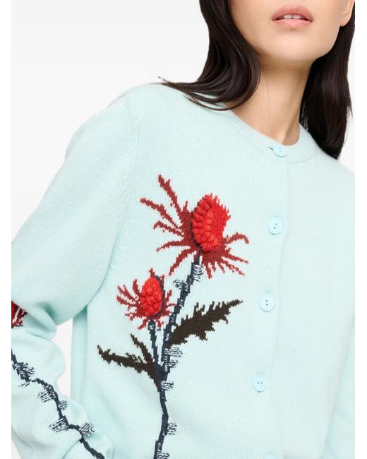 Barrie Blue Thistle-Motif Cashmere Cardigan