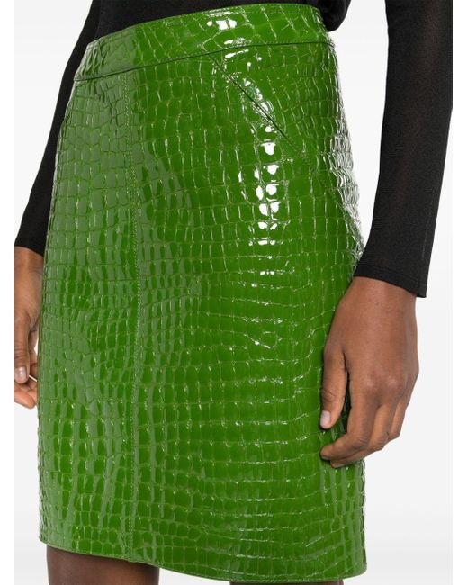 Tom Ford Green Embossed-crocodile Leather Miniskirt
