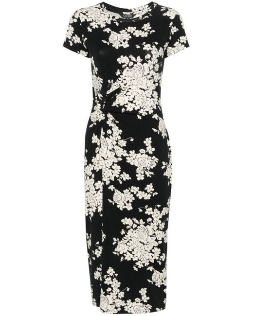 Floral knotted midi dress Lauren by Ralph Lauren de color Black