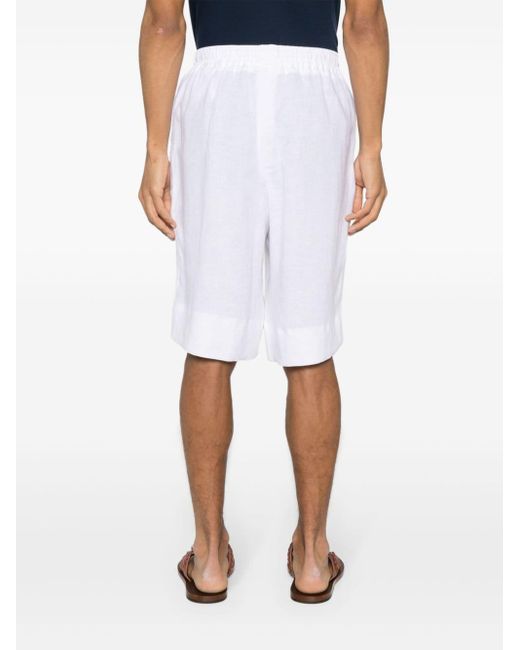 Kiton White Linen Deck Shorts for men