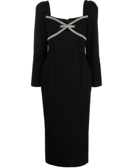 Robe Mi-Longue En Crêpe À Détail De Nœud Self-Portrait en coloris Black