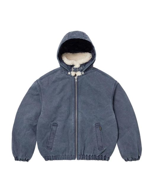 Supreme Blue Sherling Lined Bomber Jacket for men