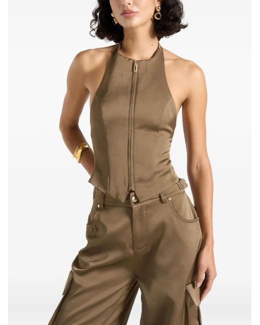 Manière De Voir Green Claudette Satin Halterneck Backless Top