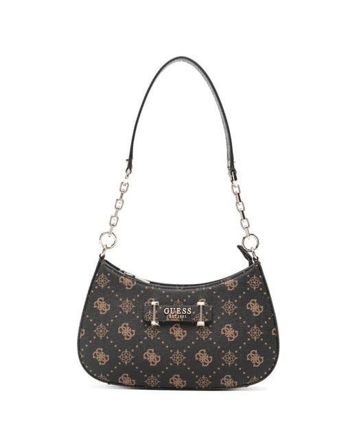 Guess White Carrie Monogram Chain Shoulder Bag