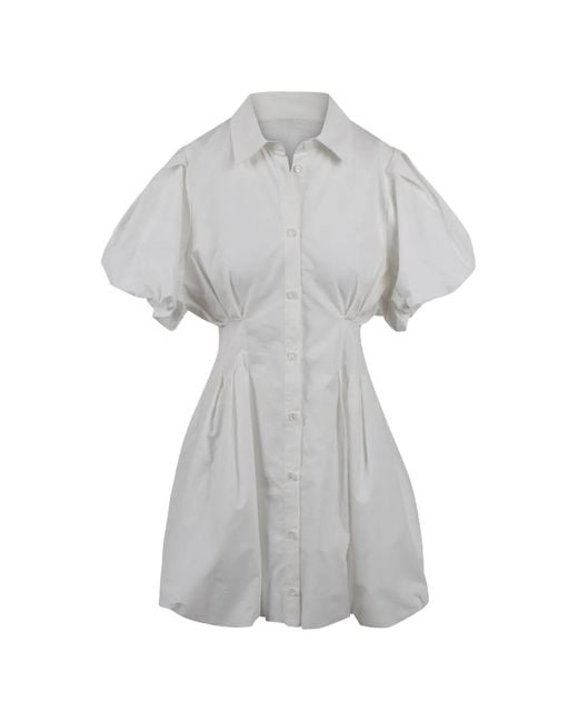 Jovonna London Gray Puff-Sleeve Shirt Mini Dress