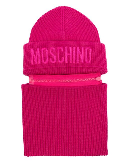 Moschino Pink Logo-embroidered Wool Beanie