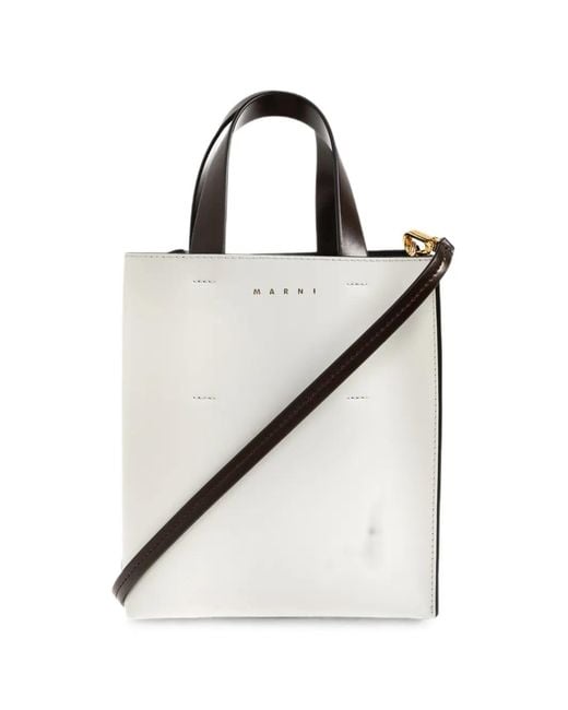 Marni White Museo Mini Leather Tote Bag