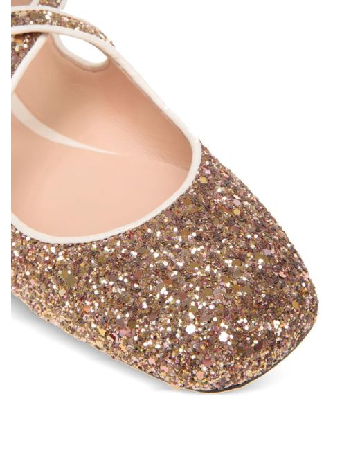 Bally Brown Glitter-embellished Ballerina Shoes
