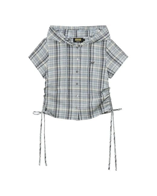 Mini Cream Blue Hooded Check Shirt