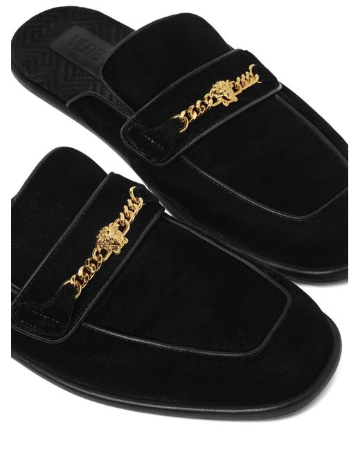 Versace Black Medusa Velvet Slippers for men