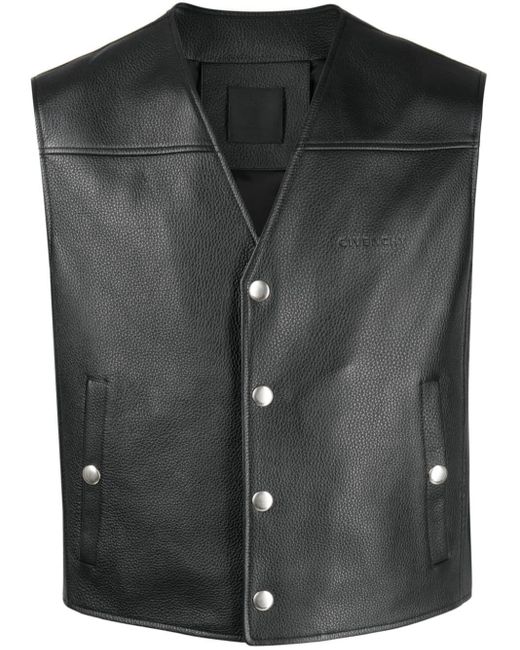 Givenchy Black Logo-debossed Leather Vest for men