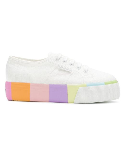 Superga White Rainbow Platform Sole Sneakers