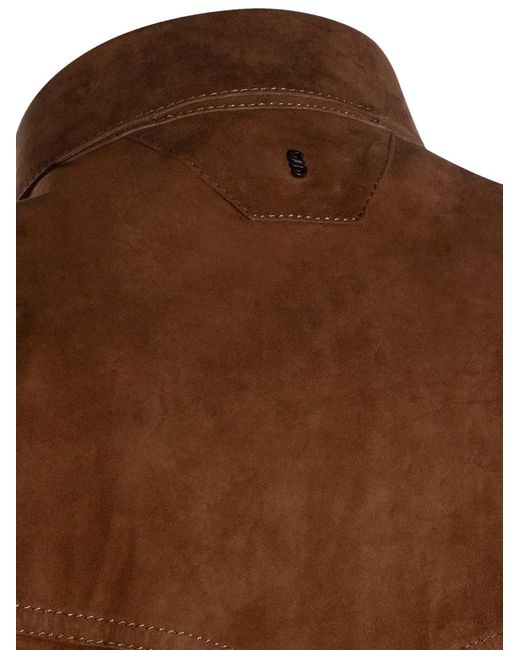 Salvatore Santoro Brown Buttoned Flap-Pocket Leather Jacket for men