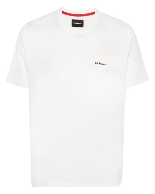 Kiton Embroidered-logo cotton T-shirt in White für Herren