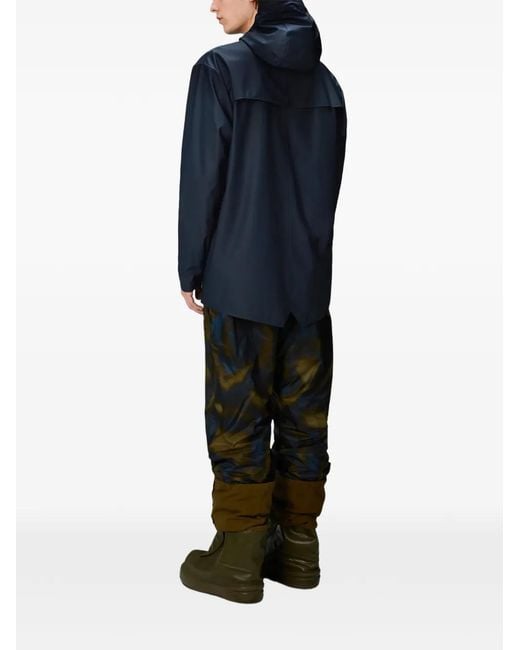 Rains Blue Hooded Pocket Rain Jacket