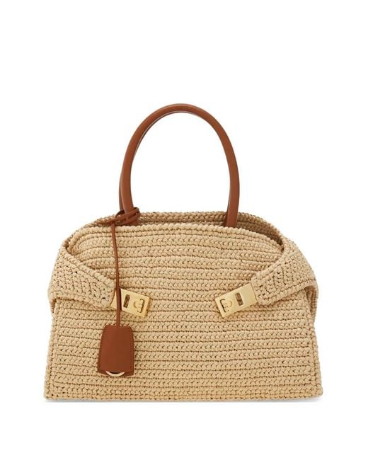 Ferragamo Natural Hug Woven-Raffia Tote Bag