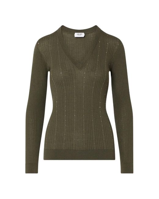 Liu Jo Green Wool Sweater With V-Neck