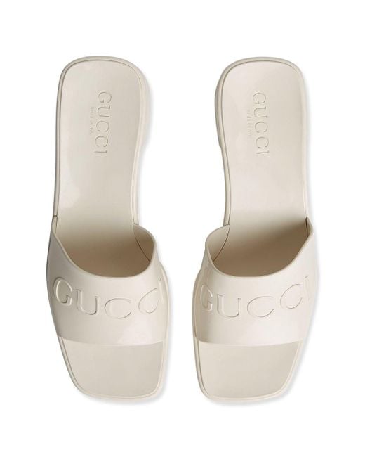 Gucci White Logo Embossed Sandals
