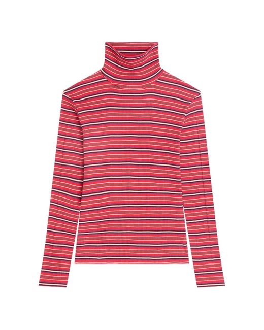 Dries Van Noten Red Ribbed Cotton Turtleneck T-Shirt