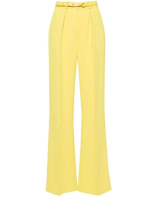 Elisabetta Franchi Yellow Belted Crepe Tailored Trousers