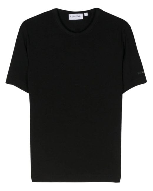 Camiseta de canalé fino con parche del logo Calvin Klein de color Black