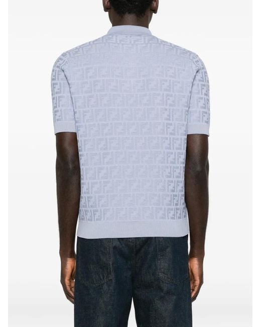 Fendi Blue Ff-Motif Polo Shirt for men